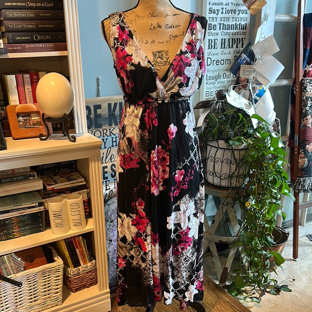 Style & Co Black and Pink Floral Dress